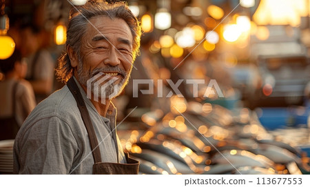 Japanese fish seller 113677553