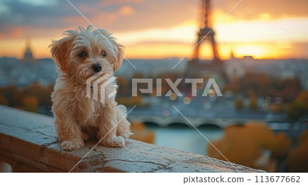 puppy at the Eiffel Tower 113677662