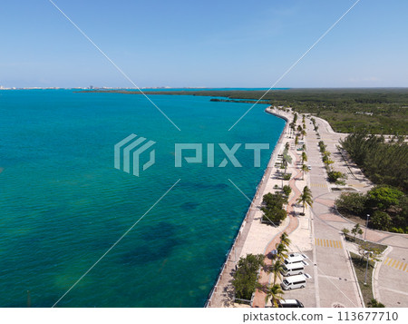 Aerial view of Malecon Tajamar in Cancun, Mexico 113677710