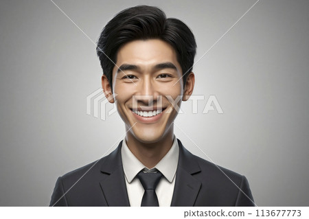 壹個亞洲青年男人露齒笑正面半身肖像3D渲染 113677773