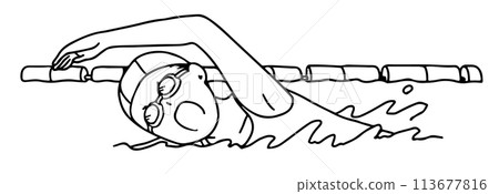 A woman swimming crawl (wearing goggles) line drawing A woman swimming crawl (wearing goggles) line drawing 113677816