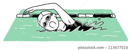 游泳時爬行的女人(戴護目鏡)單色 游泳時爬行的女人(戴護目鏡)單色 113677818