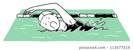 Woman swimming crawl monochrome 113677819