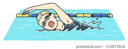 一名女子在游泳時爬行（戴著護目鏡） 113677820