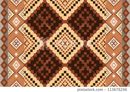 Navajo tribal vector seamless pattern. Native American ornament. Ethnic South Western decor style. Boho geometric ornament. Vector seamless pattern. Mexican blanket, rug. Woven carpet illustration. 113678298