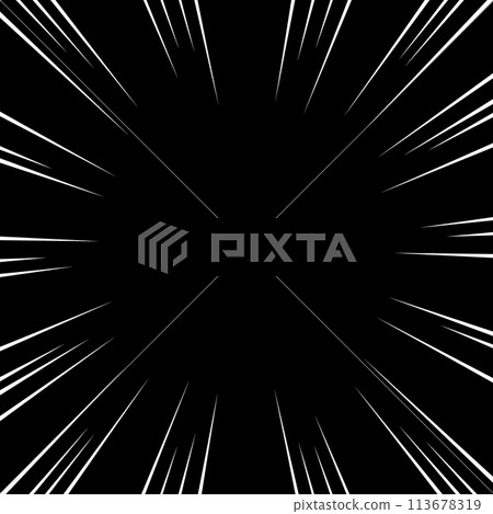Illustration material of white manga-style concentrated lines on a black background 113678319