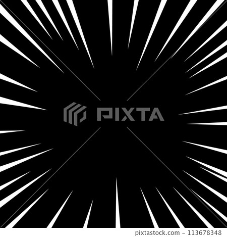 Illustration material of white manga-style concentrated lines on a black background Illustration material of white manga-style concentrated lines on a black background 113678348