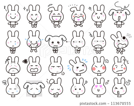 Cute rabbit facial expression set Cute rabbit facial expression set 113678555
