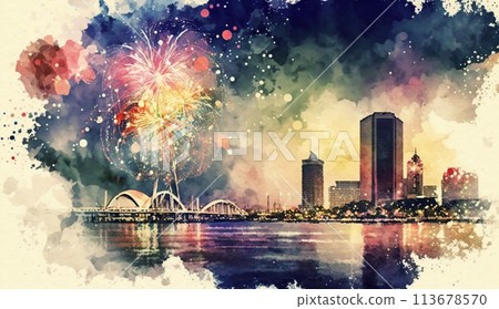 大城市海濱煙火表演 113678570