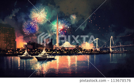 大城市海濱煙火表演 113678576