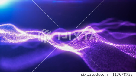 Purple energy glowing magic waves from particles of lines with light rays. Abstract background Purple energy glowing magic waves from particles of lines with light rays. Abstract background 113678735