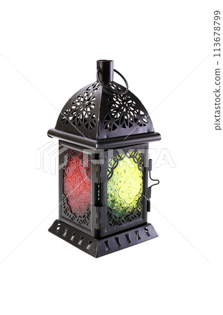 metal lantern decorative candle holder isolated on white background metal lantern decorative candle holder isolated on white background 113678799