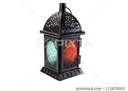 metal lantern decorative candle holder isolated on white background metal lantern decorative candle holder isolated on white background 113678801