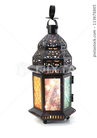 metal lantern decorative candle holder isolated on white background metal lantern decorative candle holder isolated on white background 113678805