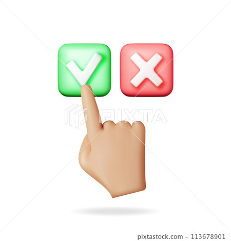 3D right and wrong button shape and hand 3D right and wrong button shape and hand 113678901