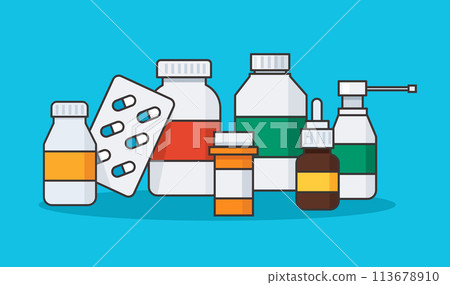 Set of Medicine bottles capsules vector illustration 113678910