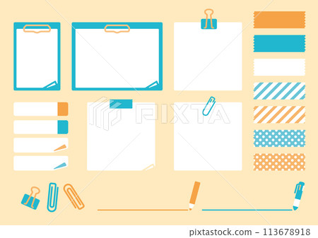 A simple illustration frame material set of memos, sticky notes, and stationery A simple illustration frame material set of memos, sticky notes, and stationery 113678918