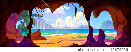 Summer sea beach landscape cave view background 113679086