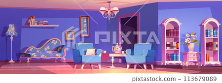 Blue princess room interior with castle furniture 113679089