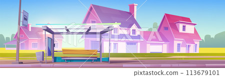 Neighborhood bus stop for tourist travel vector 113679101