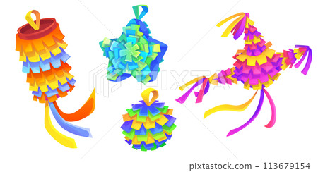 Birthday party mexican pinata for children vector Birthday party mexican pinata for children vector 113679154