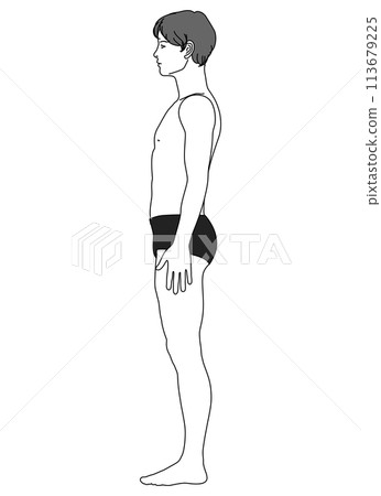 Posture improvement Posture correction Correct and good posture and standing Illustration of a Japanese man's whole body sideways Profile 113679225
