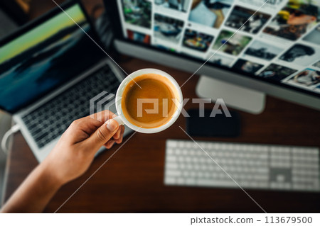 Fresh coffee in the morning at home 113679500