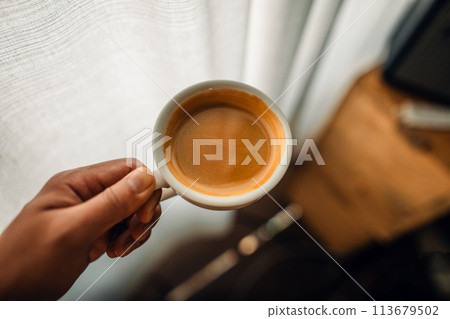 Fresh coffee in the morning at home 113679502