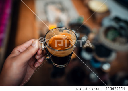 Fresh coffee in the morning at home 113679554