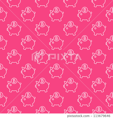 Cryptocurrency Piggy Bank vector Bitcoin linear seamless pattern 113679646