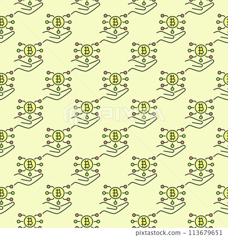 Hand with Bitcoin Technology vector Cryptocurrency colored seamless pattern Hand with Bitcoin Technology vector Cryptocurrency colored seamless pattern 113679651
