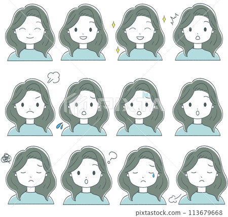 Cute female face expression selection Cute female face expression selection 113679668