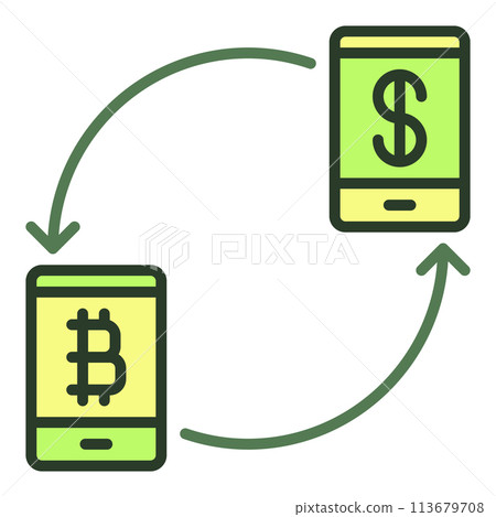 Bitcoin Crypto Exchange vector Buy and Sell Cryptocurrency colored icon or design element 113679708