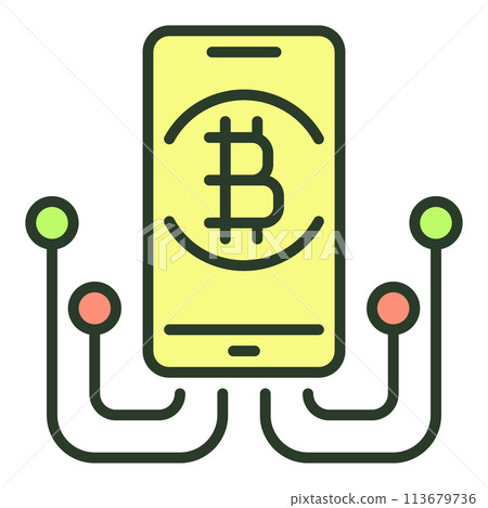 Bitcoin Sign on Smartphone Screen vector Blockchain colored icon or symbol 113679736