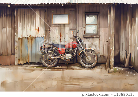 風景與 20 世紀 70 年代的老式自行車(水彩) 風景與 20 世紀 70 年代的老式自行車(水彩) 113680133