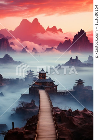 the river flows through monasteries and mountains 113680154