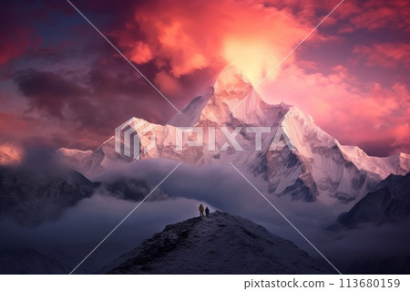 Everest and mountains of Tibet 113680159