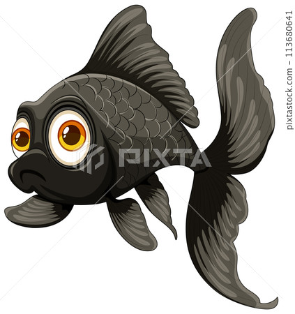 Curious Black Goldfish Cartoon Illustration 113680641