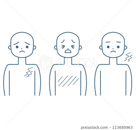 A person with eczema on the upper body Monochrome Line drawing A person with a rash on the body 113680963