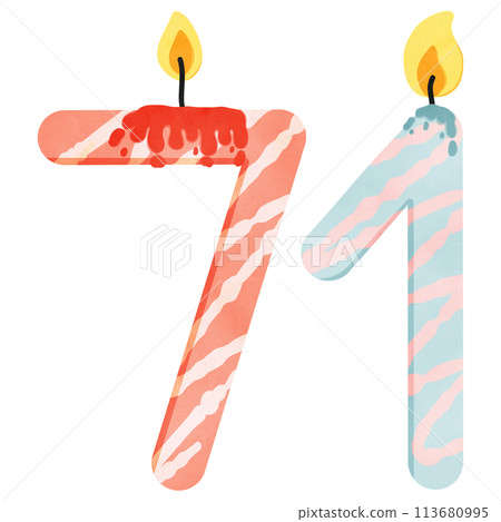 71st Birthday candle number, age, anniversary, burning candle number 113680995