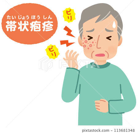 Elderly man suffering from pain due to shingles Symptoms Elderly man suffering from pain due to shingles Symptoms 113681348