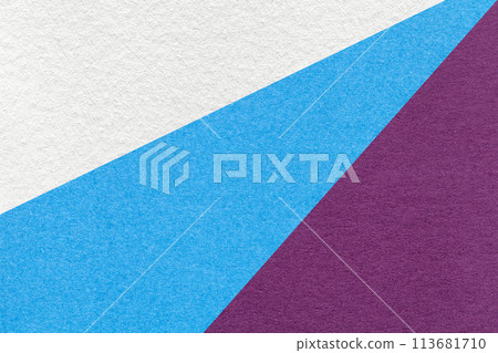 Texture of old craft white, purple and turquoise color paper background, macro. Vintage abstract blue cardboard 113681710