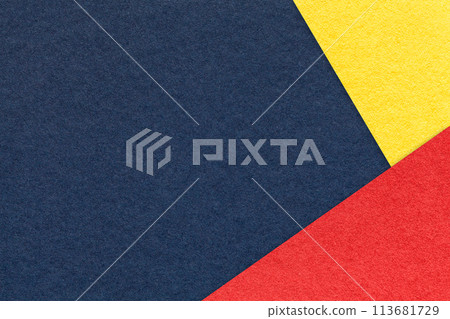 Texture of craft navy blue color paper background with yellow and red border. Vintage abstract denim cardboard. Texture of craft navy blue color paper background with yellow and red border. Vintage abstract denim cardboard. 113681729