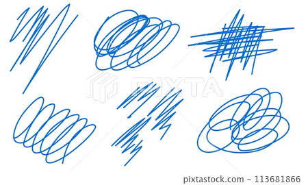 Abstract doodle vector illustration with blue scribbles and lines on a white background 113681866