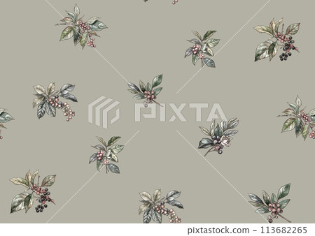 Coffee tree. Branch with leaves and berries. Coffee tree. Branch with leaves and berries. 113682265