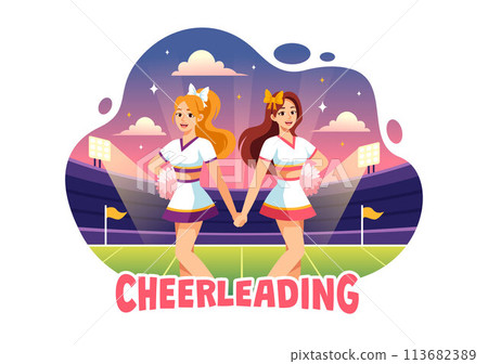 Cheerleader Girl Vector Illustration with Cheerleading Pom Poms of Dancing and Jumping to Support Team Sport During Competition on Flat Background 113682389