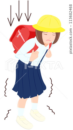 A girl with a heavy backpack 113682468