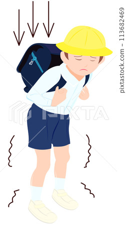 Boy with a heavy backpack Boy with a heavy backpack 113682469