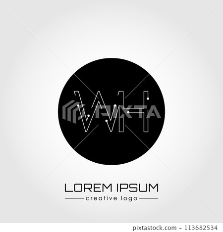 The creative logo is the letter W and H. A design element of a logo, business card, corporate sign or monogram. The idea of a thematic design 113682534