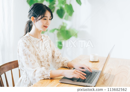 在家使用個人計算機的婦女 113682562